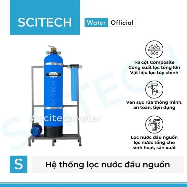 he thong loc nuoc dau nguon 1 cot composite van tay mau xanh