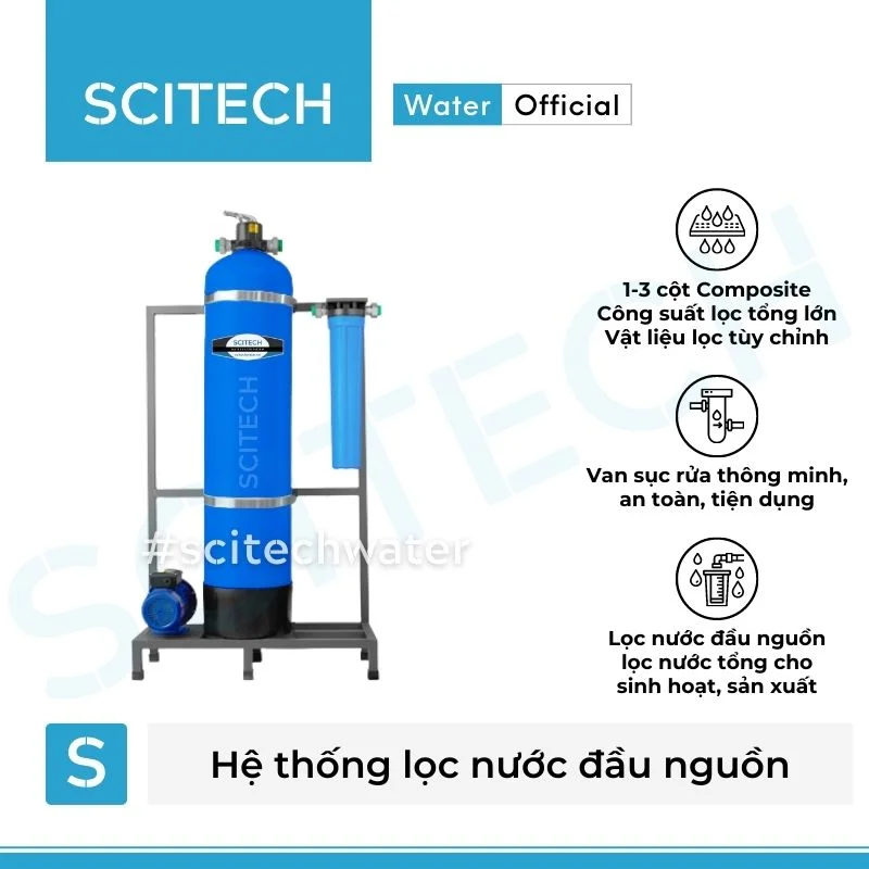 he thong loc nuoc dau nguon 1 cot composite van tay mau xanh