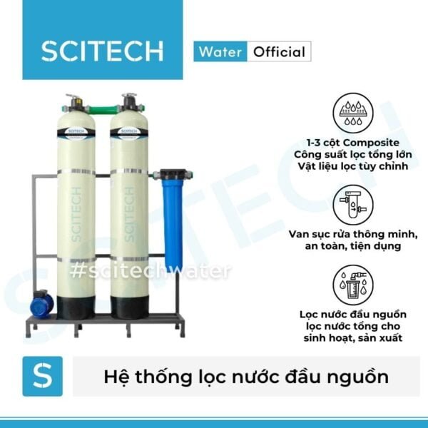 he thong loc nuoc dau nguon 2 cot composite van tay mau trang