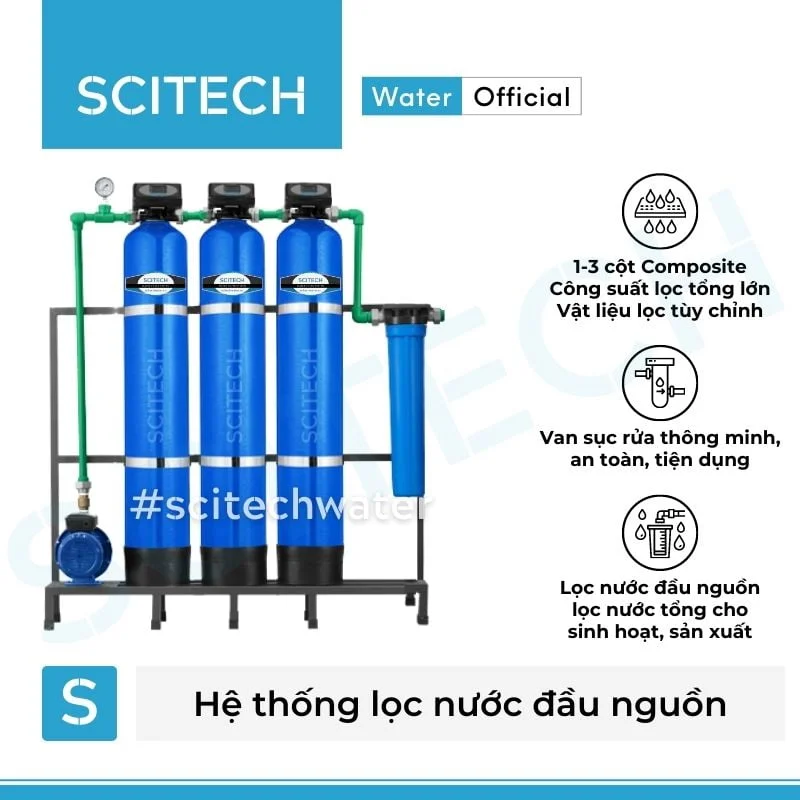 he thong loc nuoc dau nguon 3 cot composite autovalve mau xanh
