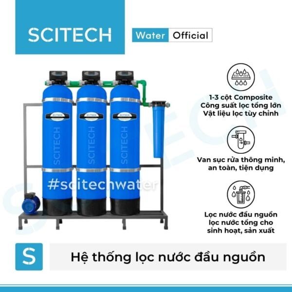 he thong loc nuoc dau nguon 3 cot composite autovalve mau xanh