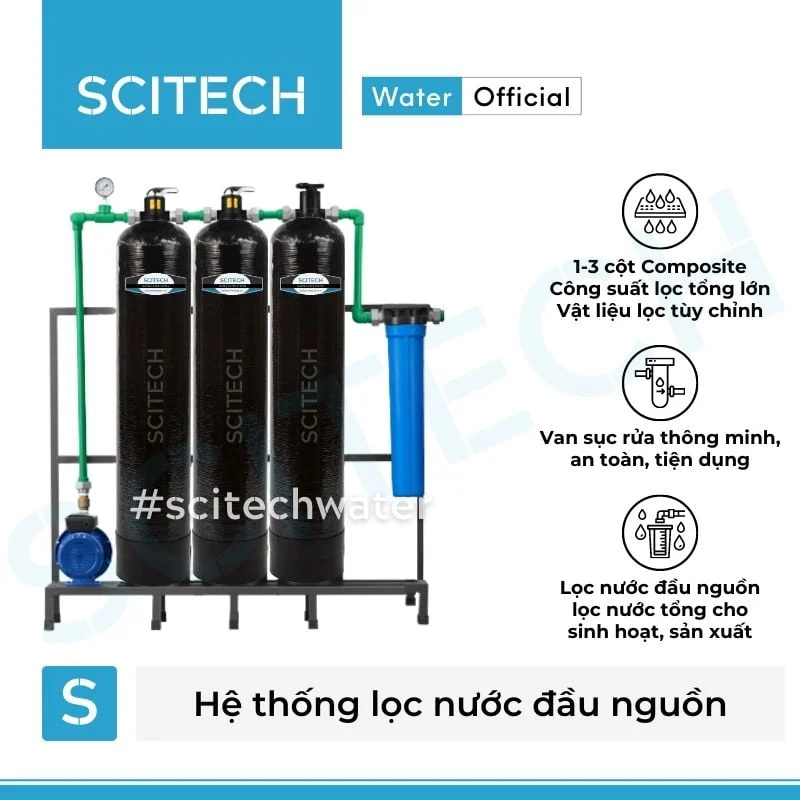 he thong loc nuoc dau nguon 3 cot composite van tay mau den