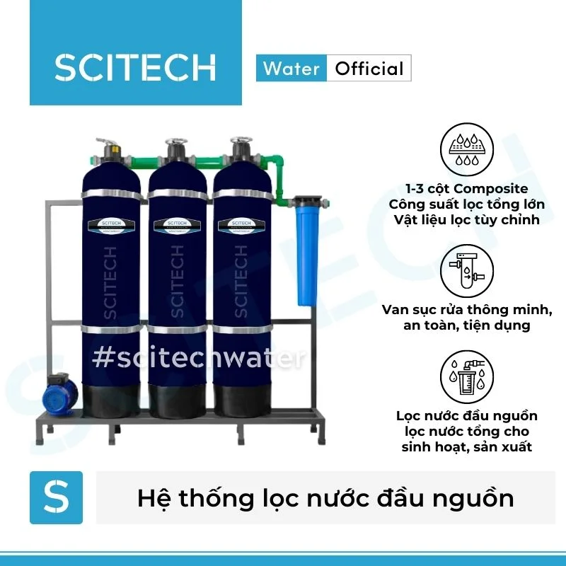 he thong loc nuoc dau nguon 3 cot composite van tay mau den
