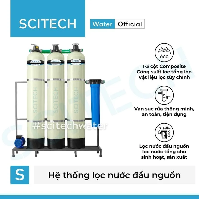 he thong loc nuoc dau nguon 3 cot composite van tay mau trang