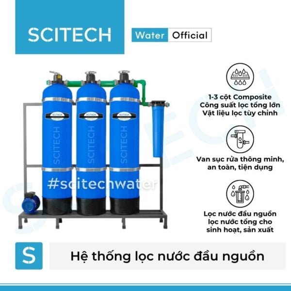 he thong loc nuoc dau nguon 3 cot composite van tay mau xanh