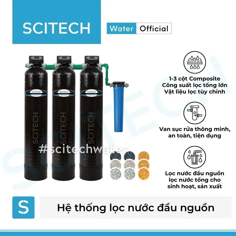 he thong loc nuoc dau nguon 3 cot composite vat lieu