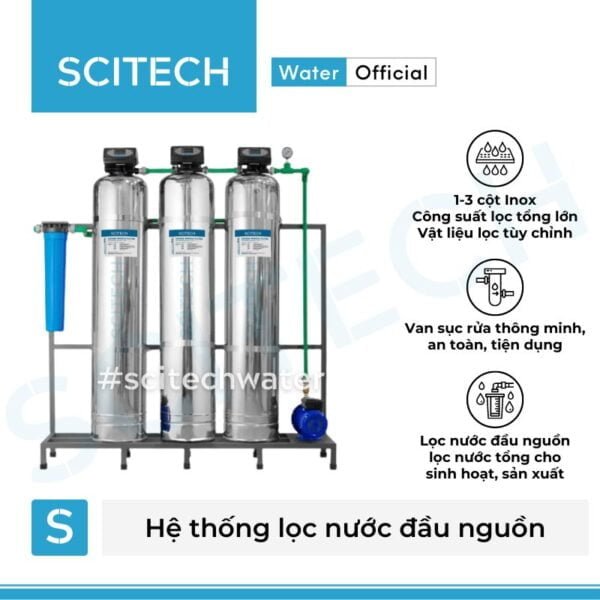 he thong loc nuoc dau nguon 3 cot inox autovalve