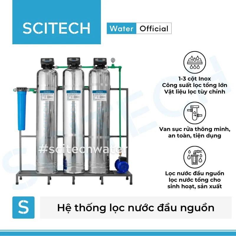 he thong loc nuoc dau nguon 3 cot inox autovalve