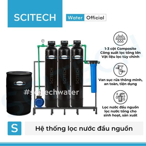 he thong loc nuoc gieng khoan 3 cot composite